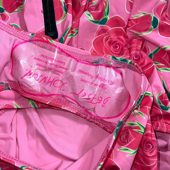 Betsey Johnson Womens One Piece Swimsuit Scuba Knit Half Zip Long Sleeve Pink M - Picture 14 of 14